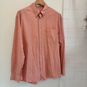 Talbots Men's Orange Plaid Button Down Shirt XL 100% Cotton